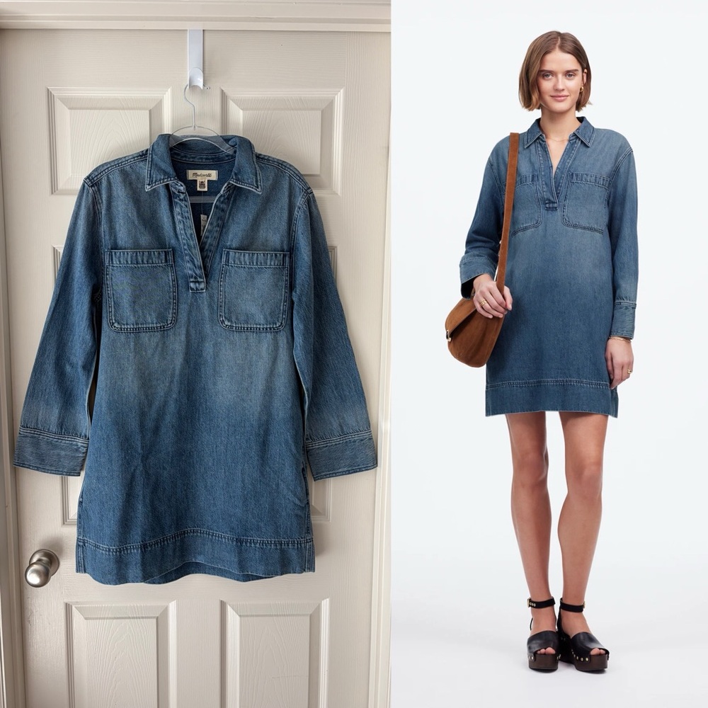Madewell Denim Shirt Dress in Medium Blue